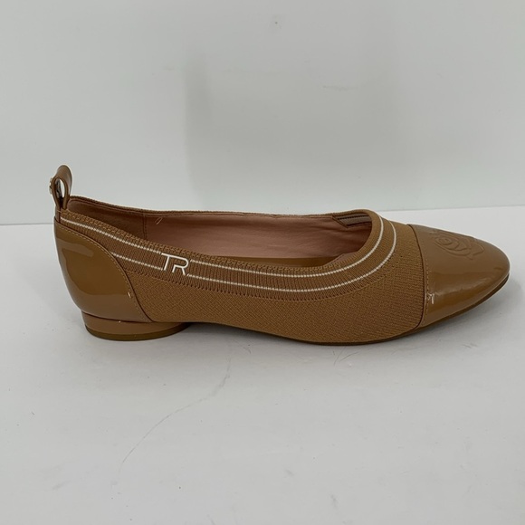 Taryn Rose Pamela spectator ballet flat shoe tan elastic stretch patent rose 7 - Picture 1 of 7